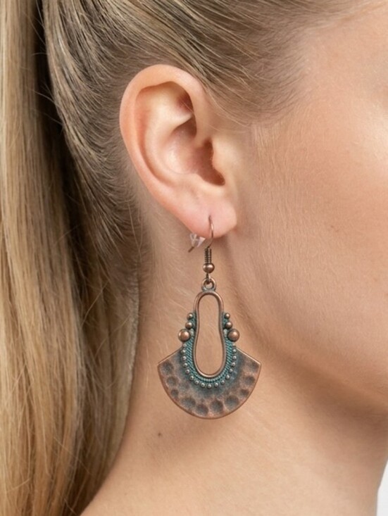 Jewelry - Drop Earrings Bronze With Teal Accent Bohemian Western Feminine Summer Festival